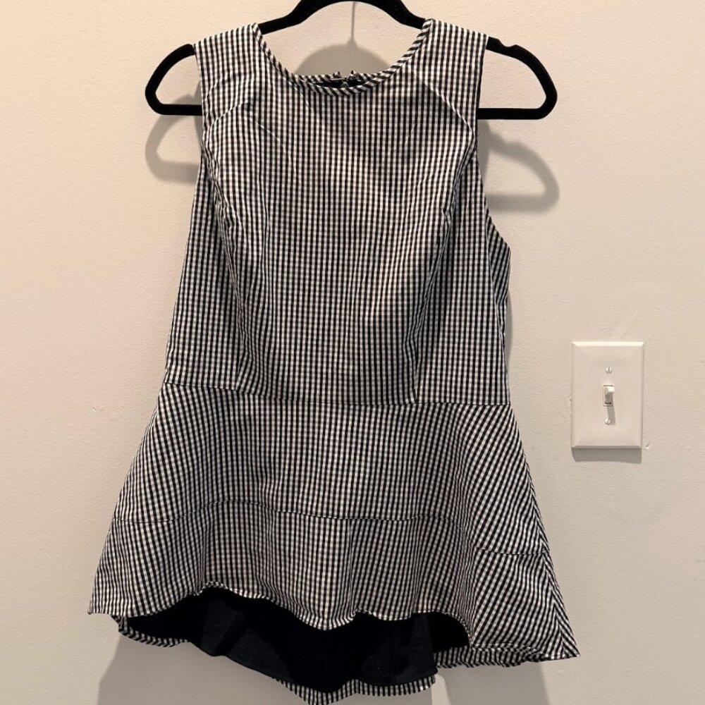 White House Black Market Women's Deliah Gingham Bodice Peplum Blouse Size 14 - Picture 2 of 4